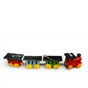 vintage painted wooden train christmas ornament Hand Painted 5” Taiwan